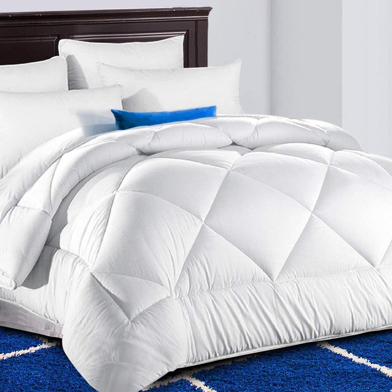 TEKAMON All Season Full Comforter Winter Warm Summer Soft Quilted Down Alternative Duvet Insert Corner Tabs, Machine Washable Fluffy Reversible Collection for Hotel, Snow White - Image 1
